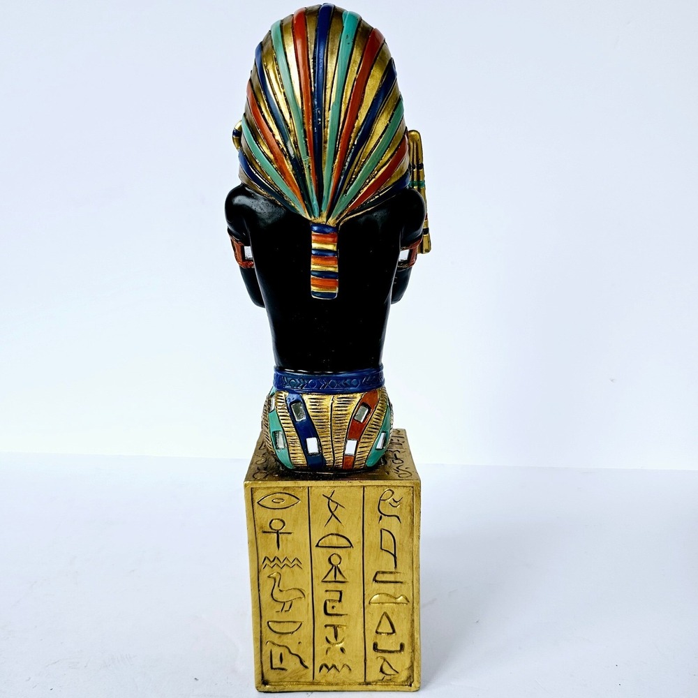 Vintage Egyptian King Tut Pharaoh Seated Statue Hieroglyphics Mosaic Decor 11.5" - Picture 3 of 9